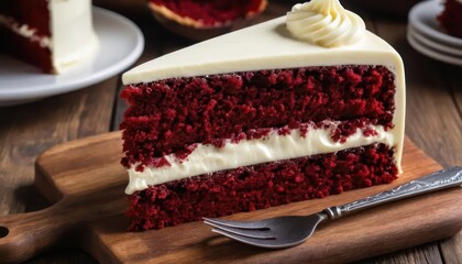Delicious Red Velvet Cake Slice with Cream Cheese Frosting
