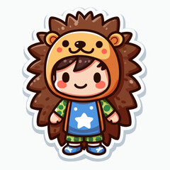 A cartoon child wearing a hedgehog costume, designed in a simplified, kawaii style.