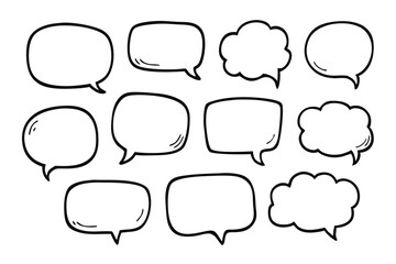 Doodle Speech Bubbles Comic Style Elements Grouped on a Transparent Background