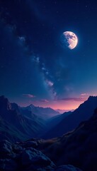 Obraz premium Deep space background with starry night and glowing moon, starscape, cosmos, tranquil