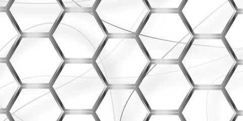 Fototapeta premium White Hexagonal background with grey light. Hexagon technology white and grey colored honeycomb abstract background. Dark 3d geometric texture illustration. Bright grid pattern.