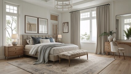 Simple furniture and clean design make this bedroom feel spacious