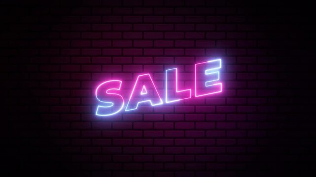 Neon glowing blue and rose animated text Sale. 4K Video Animation