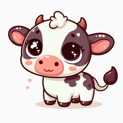 Naklejka premium A digitally illustrated, stylized, and adorable black and white cow character, designed with pastel colors.