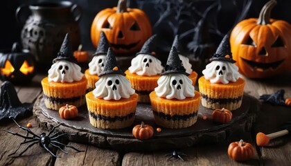 Spooky Halloween Cupcakes with Ghost Toppers and Pumpkin Decor