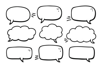 Fototapeta premium Hand Drawn Speech Bubbles Collection on Transparent Background Set of Nine Shapes