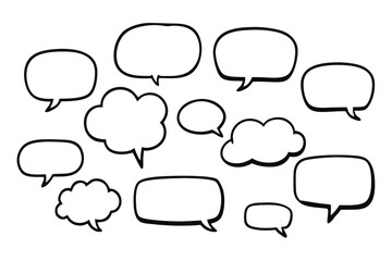 Fototapeta premium Hand Drawn Speech Bubbles Set, White Fill, Chat Elements, Communication Icons, Outline