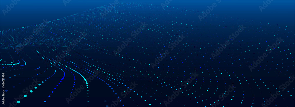 Poster futuristic dot wave. abstract digital particle wave. technology background. colored musical wave. da