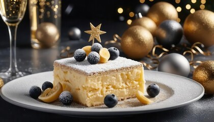 Creamy Dessert with Blueberries and Star Decoration for Celebration