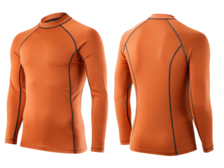 stylish rashguard mockup in vibrant orange showcases sleek design perfect for active wear. Ideal for sports and outdoor activities