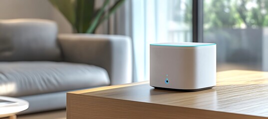 A banner featuring a high-end smart home camera with copyspace on the top, with a secure and modern home exterior in the background 