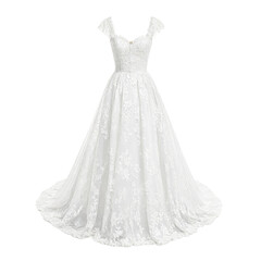Elegant white lace wedding dress isolated for bridal concepts and designs