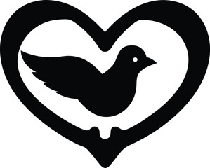 Dove Inside Heart Icon, Love Symbol Design, Bird on Transparent BG