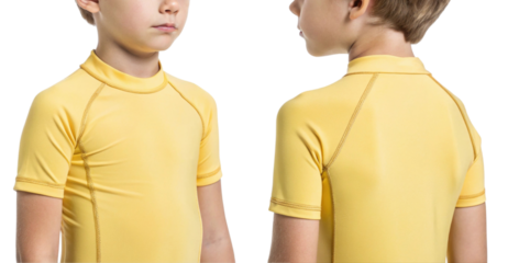 vibrant yellow rashguard mockup designed for children, showcasing comfortable fit and stylish look perfect for water activities