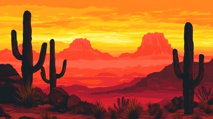 Fiery Sunset over Arizona's Majestic Desert Landscape