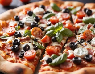 Delicious and Vibrant Slice of Pepperoni Pizza with Fresh Toppings
