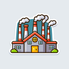 Naklejka premium A stylized, cartoon representation of a factory with multiple smokestacks, conveying industrial activity and potential pollution.