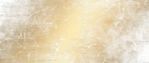 Abstract old wall texture with white paint, golden patina and cracks. Grunge surface vector background. Hand draw painting for design.