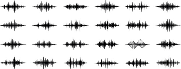 Sound wave set. Sound waves, Equalizer, Audio waves, Radio signal, Music. Recording.