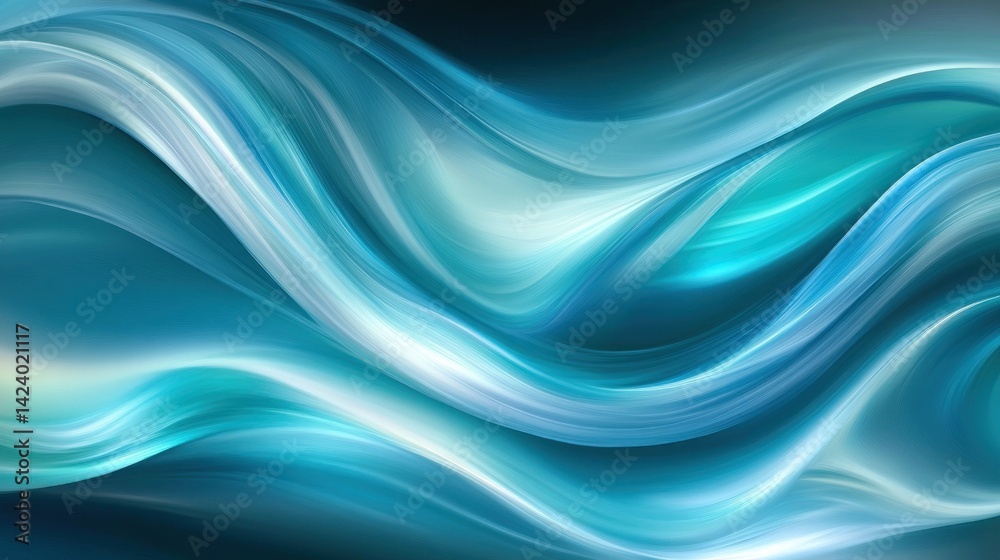 Fototapete Flowing turquoise and white abstract waves create a mesmerizing visual effect.