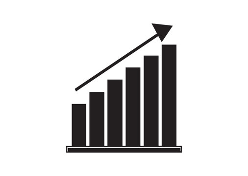 Growth bar chart Icon, Growing graph silhouette vector