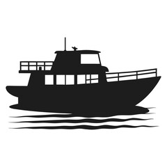 Obraz premium Motorboat Silhouette in Calm Water – Black and White Nautical Vector