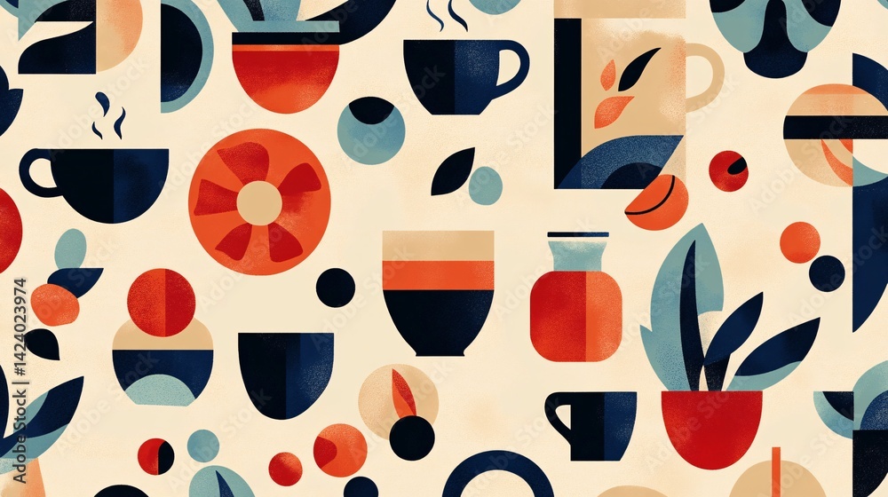 Poster Modern and colorful seamless pattern with geometric shapes