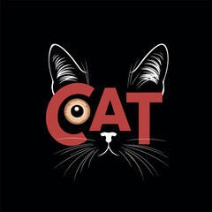 Bold Black and White Cat Face with Red Typography Modern Graphic Illustration