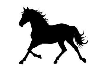 Vector silhouette of a horse in a running pose on a white background.