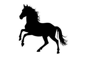 Vector silhouette of a horse in a jumping pose on a white background.