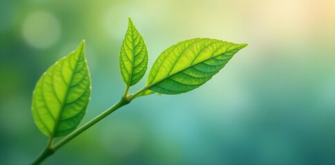 Close-up of leafy plant stem, pastel background , macro, leaves