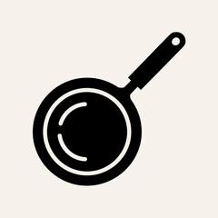 Black Frying Pan Icon Isolated on White, Kitchen Utensil Illustration