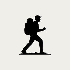 Silhouette of a Hiker with Backpack, Adventure Travel Illustration