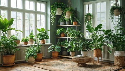 Fototapeta premium Green plants breathe life into every corner of the room