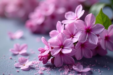Fototapeta premium Delicate lilac blossoms preserved in granulated sugar, homemade, sugar