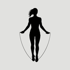 Silhouette of Woman Skipping Rope: Fitness Training, Cardio Workout