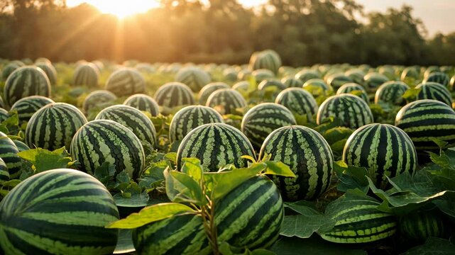 Watermelon field at sunset
