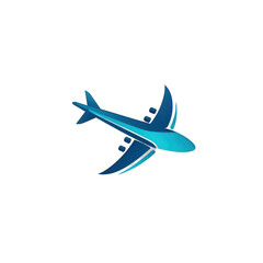 Fototapeta premium A sleek blue airplane icon soaring through a clear sky, symbolizing travel and aviation, perfect for transportation and travel-related projects , isolated on white or transparent png