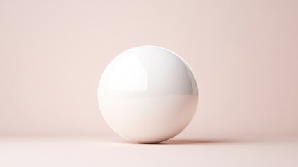 A single, perfect white sphere rests on a pale pink background.  The minimalist composition emphasizes form and simplicity.