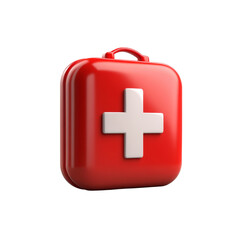 Red first aid kit with white cross on front for emergency medical situations