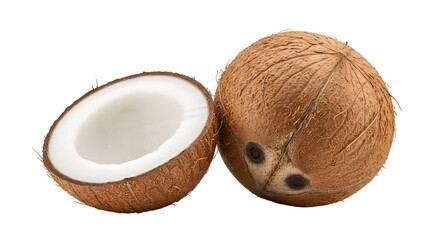 Ripe coconut halved showing white interior