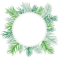 Round frame with palm leaves. Natural foliate tropical wreath with copy space. Vector graphic