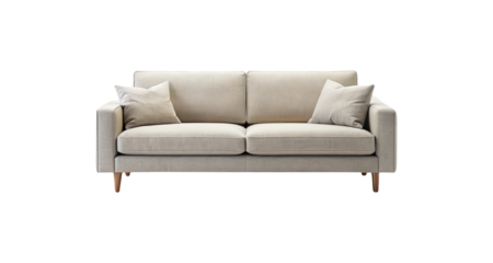 Elegant Two Seat Sofa with Throw Pillows on a White Background