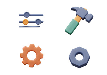 Naklejka premium Hammer and Gear 3D Icon Setting & Tools Theme