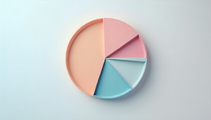 Fototapeta premium A pink and blue pie chart on a white surface.