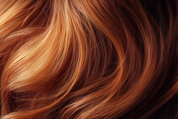 Fototapeta premium Luxurious Auburn Hair Texture Background Shiny Wavy and Smooth Locks