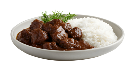 Hearty beef stew with fluffy rice a delicious and appealing meal
