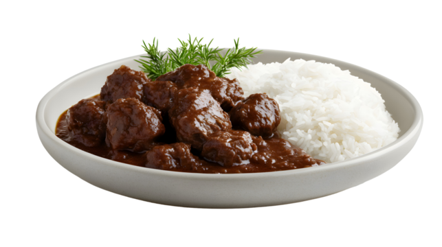 Hearty beef stew with fluffy rice a delicious and appealing meal