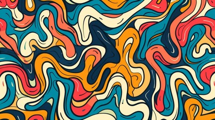 Fototapeta premium Fun colorful line doodle seamless pattern. Creative abstract style art symbol background for children or celebration design with basic shapes. Simple childish scribble wallpaper print.