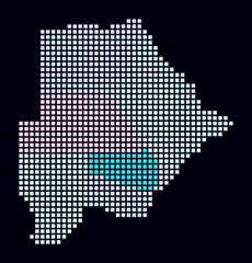 Botswana dotted map. Digital style map of the country on dark background. Botswana shape with square dots. Colored dots style. Large size squares. Abstract vector illustration.
